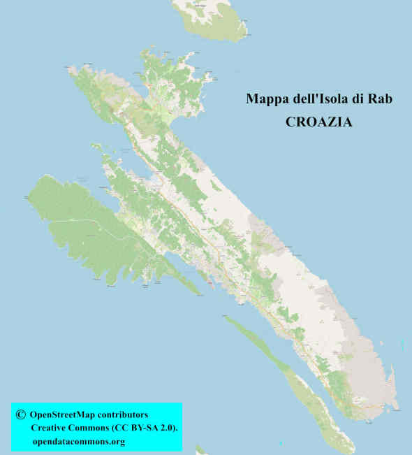 Croazia - Isola di Rab - Mappa dell'isola